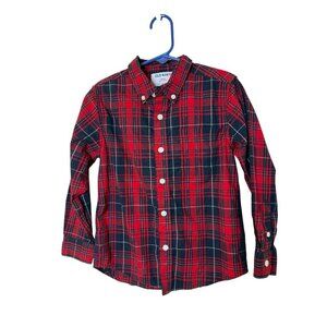 Boys Plaid Red Blue Button Down Shirt Old Navy Size XS 5 EUC